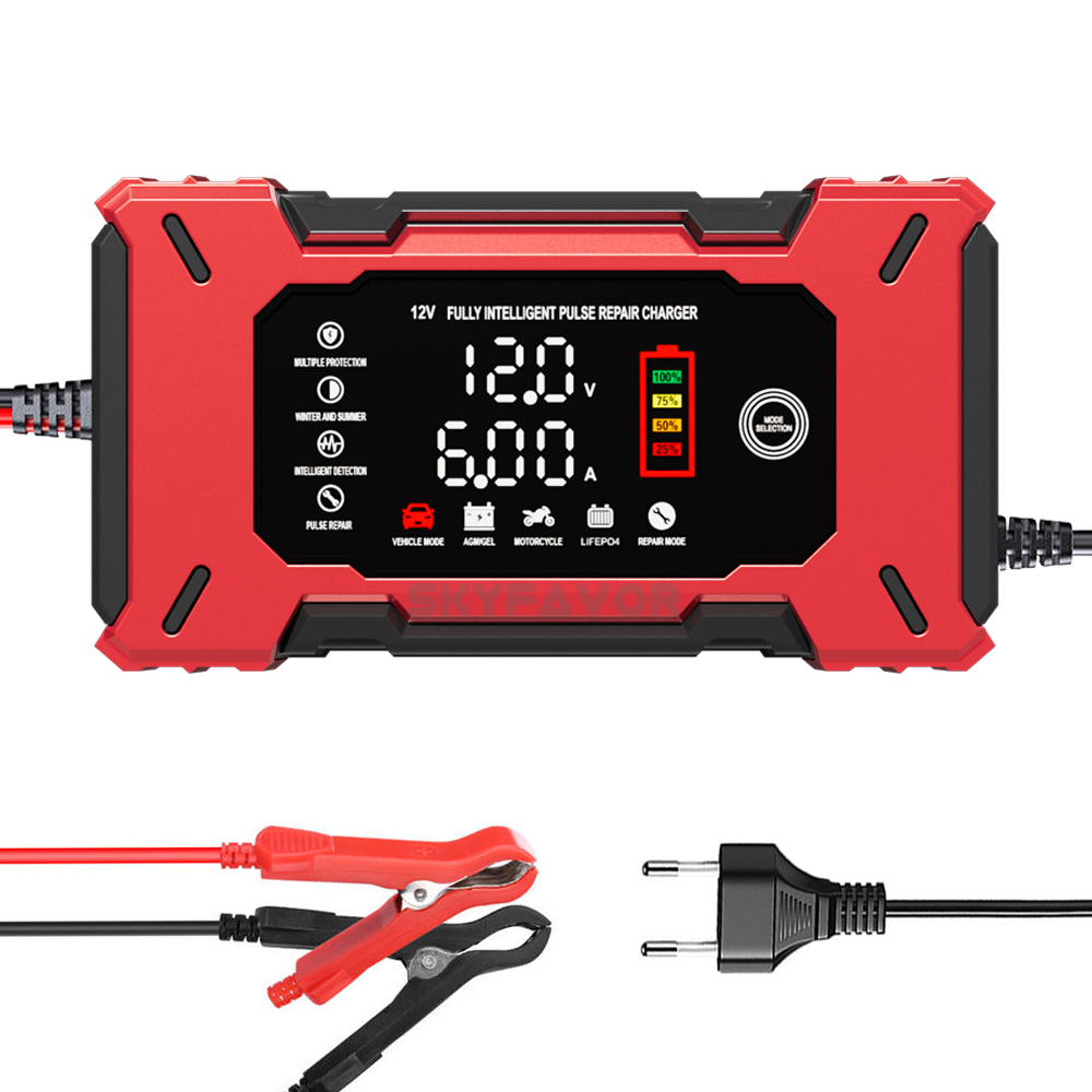 Latest Automatic12V Car Battery Charger 12V 6A Voltage Current Dual Display Universal Lifepo4 Gel AGM Lead Acid Battery Charger