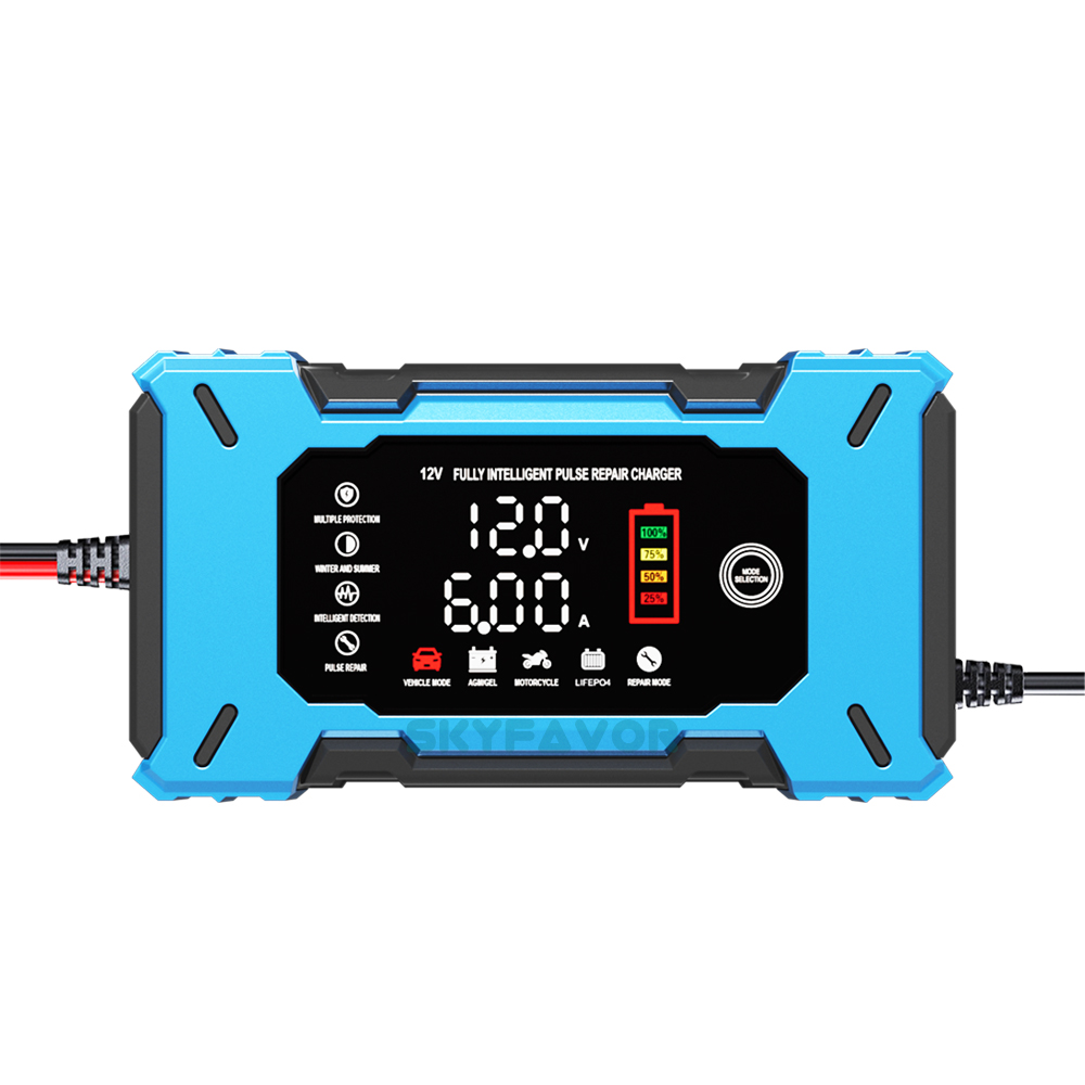 Latest Automatic12V Car Battery Charger 12V 6A Voltage Current Dual Display Universal Lifepo4 Gel AGM Lead Acid Battery Charger