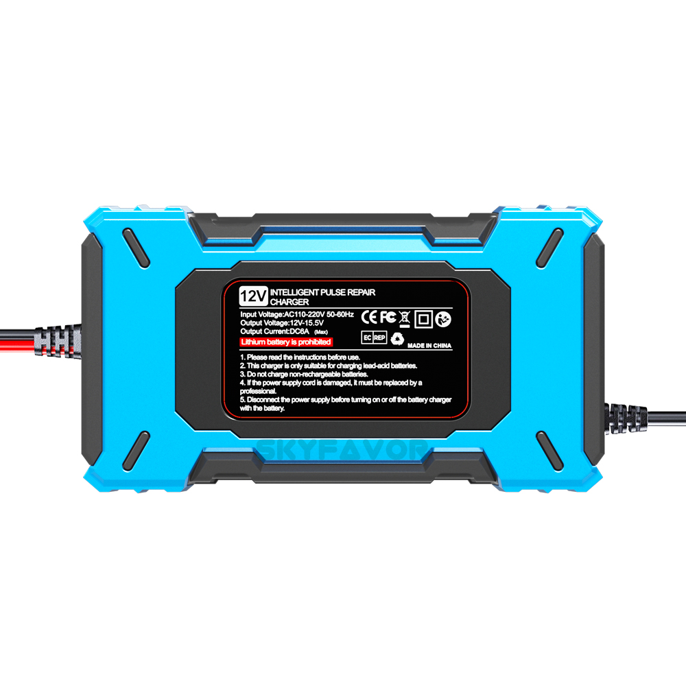 Latest Automatic12V Car Battery Charger 12V 6A Voltage Current Dual Display Universal Lifepo4 Gel AGM Lead Acid Battery Charger