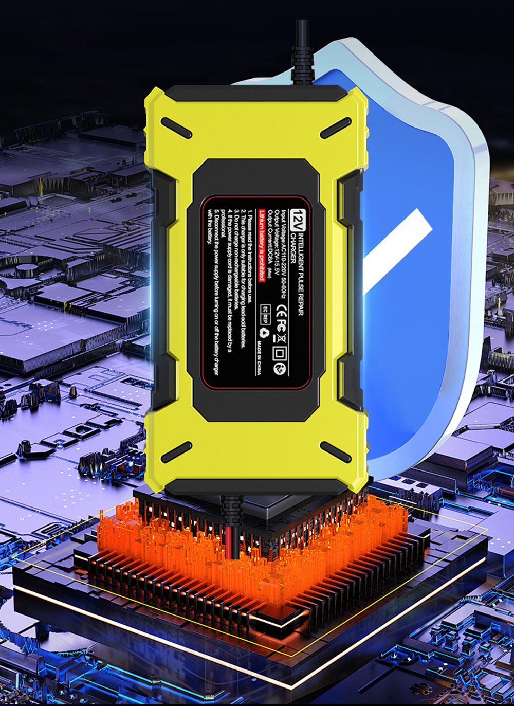 Latest Automatic12V Car Battery Charger 12V 6A Voltage Current Dual Display Universal Lifepo4 Gel AGM Lead Acid Battery Charger