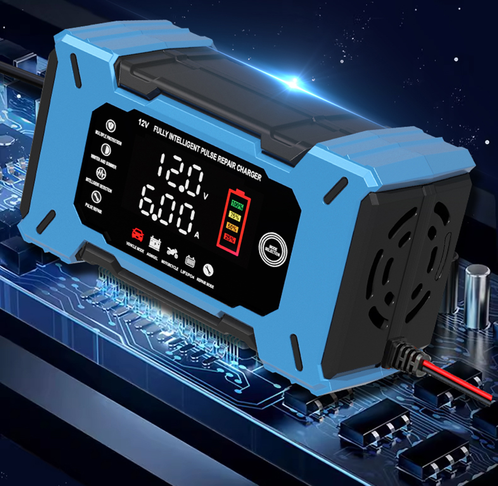 Latest Automatic12V Car Battery Charger 12V 6A Voltage Current Dual Display Universal Lifepo4 Gel AGM Lead Acid Battery Charger