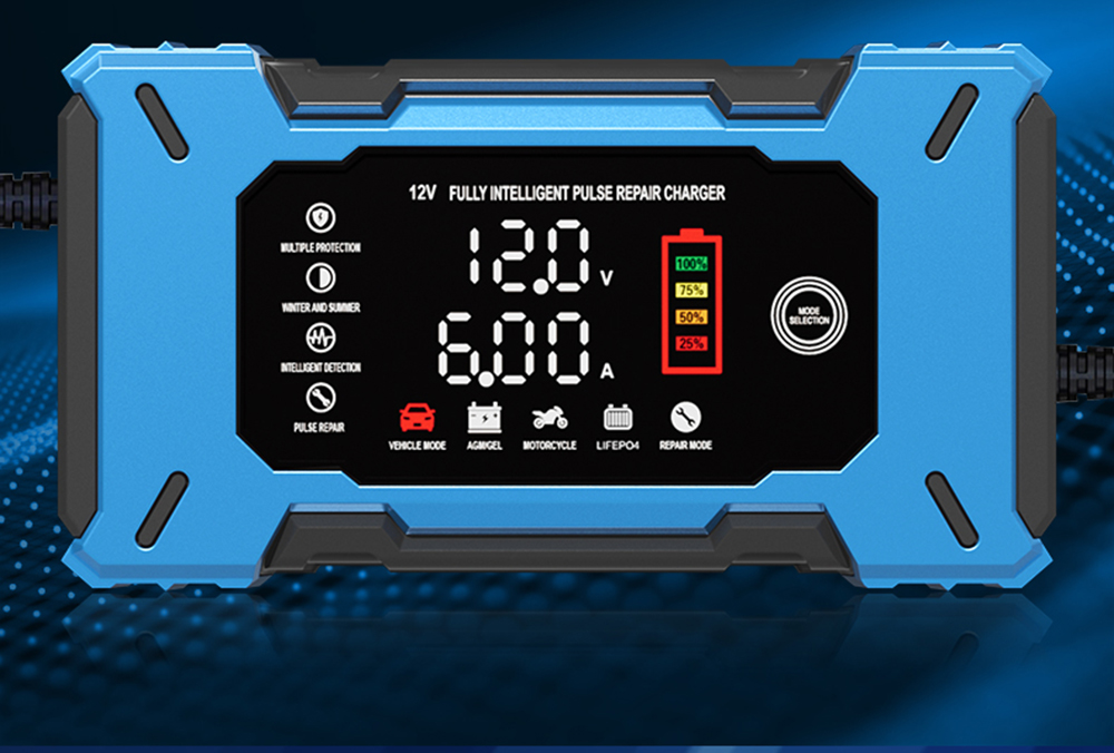 Latest Automatic12V Car Battery Charger 12V 6A Voltage Current Dual Display Universal Lifepo4 Gel AGM Lead Acid Battery Charger