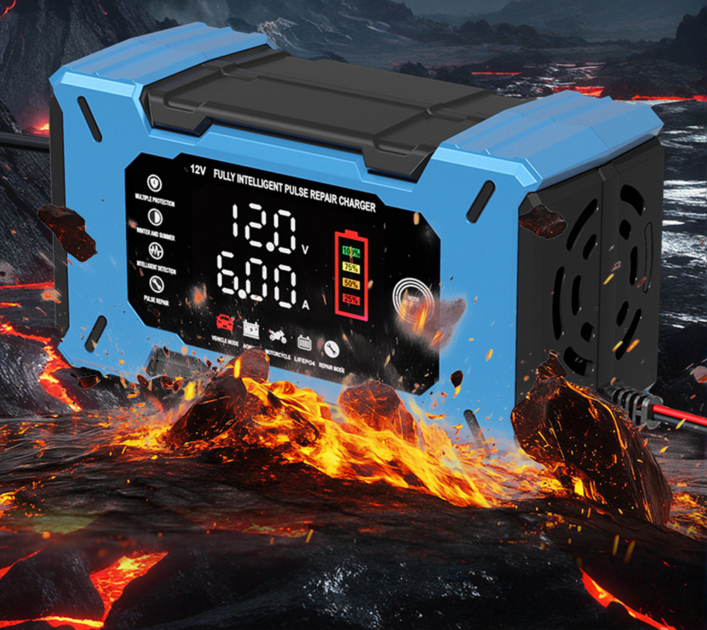 Latest Automatic12V Car Battery Charger 12V 6A Voltage Current Dual Display Universal Lifepo4 Gel AGM Lead Acid Battery Charger