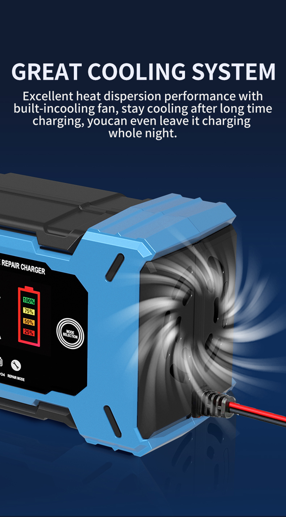 Latest Automatic12V Car Battery Charger 12V 6A Voltage Current Dual Display Universal Lifepo4 Gel AGM Lead Acid Battery Charger