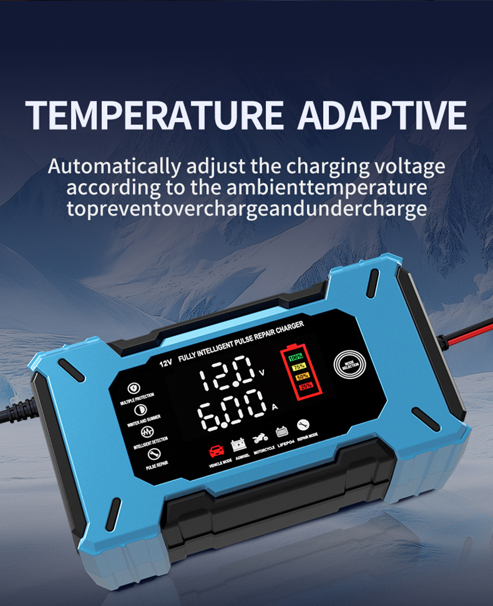 Latest Automatic12V Car Battery Charger 12V 6A Voltage Current Dual Display Universal Lifepo4 Gel AGM Lead Acid Battery Charger
