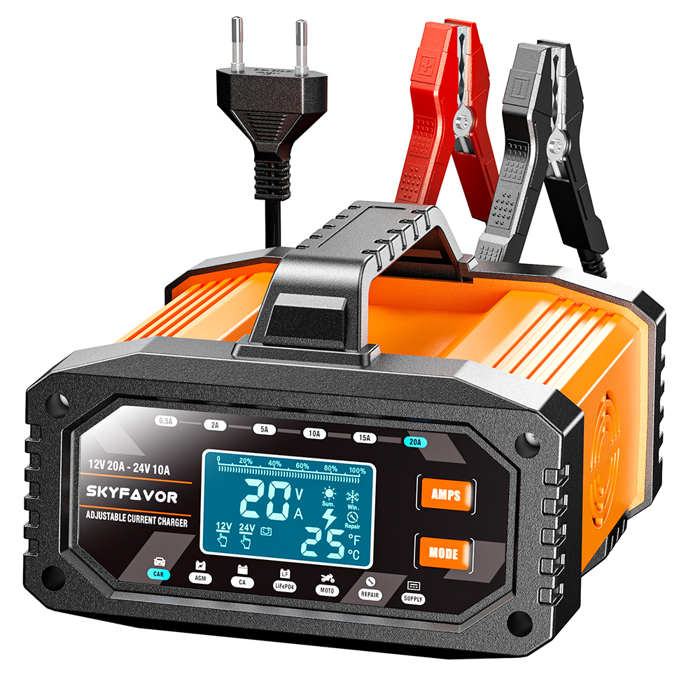 12V 24V New Product Battery Charger 12V 24V 20A Fast Automatic Current Adjustable Universal Lifepo4 Gel AGM Car Battery Charger
