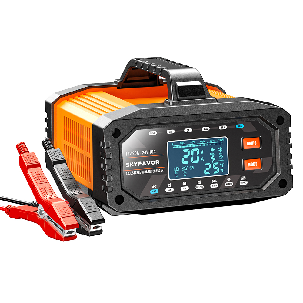 12V 24V New Product Battery Charger 12V 24V 20A Fast Automatic Current Adjustable Universal Lifepo4 Gel AGM Car Battery Charger