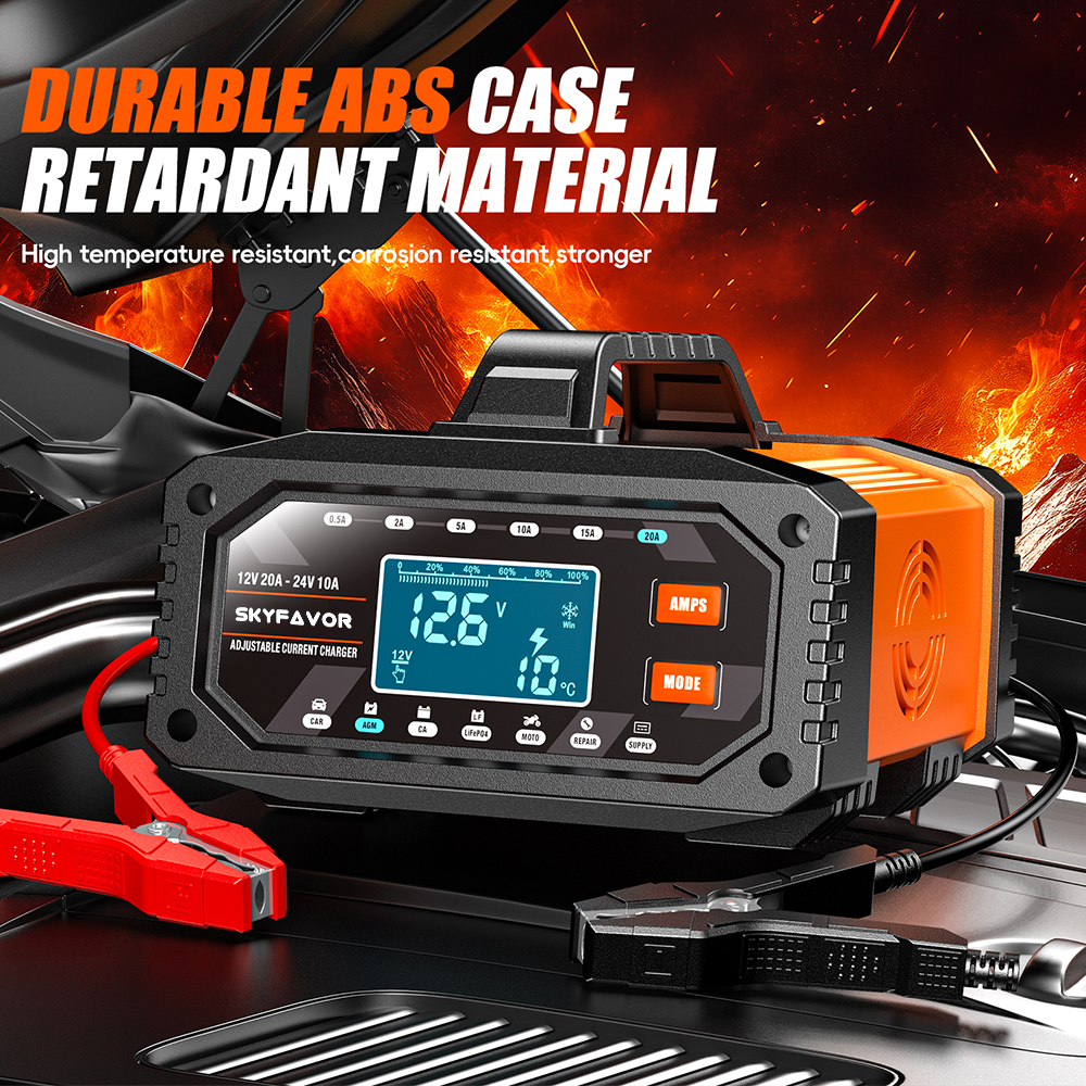 12V 24V New Product Battery Charger 12V 24V 20A Fast Automatic Current Adjustable Universal Lifepo4 Gel AGM Car Battery Charger