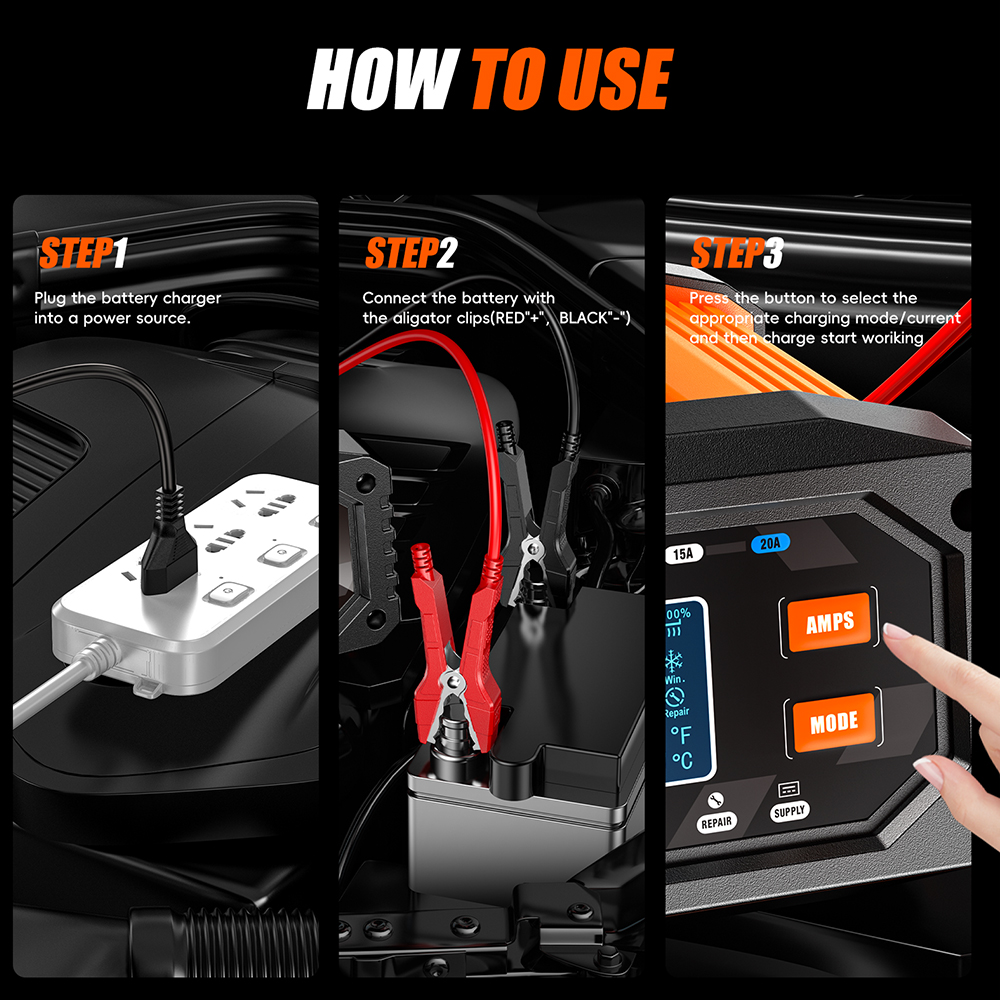 12V 24V New Product Battery Charger 12V 24V 20A Fast Automatic Current Adjustable Universal Lifepo4 Gel AGM Car Battery Charger
