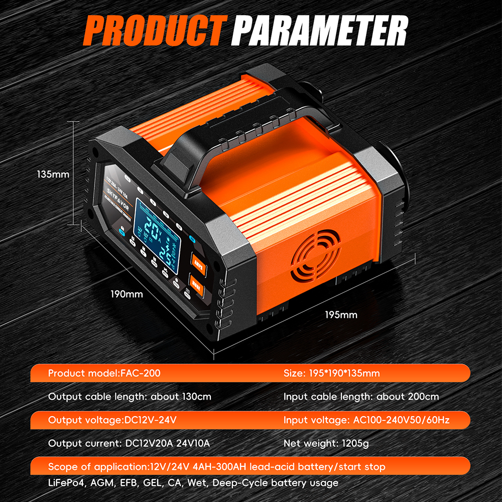 12V 24V New Product Battery Charger 12V 24V 20A Fast Automatic Current Adjustable Universal Lifepo4 Gel AGM Car Battery Charger