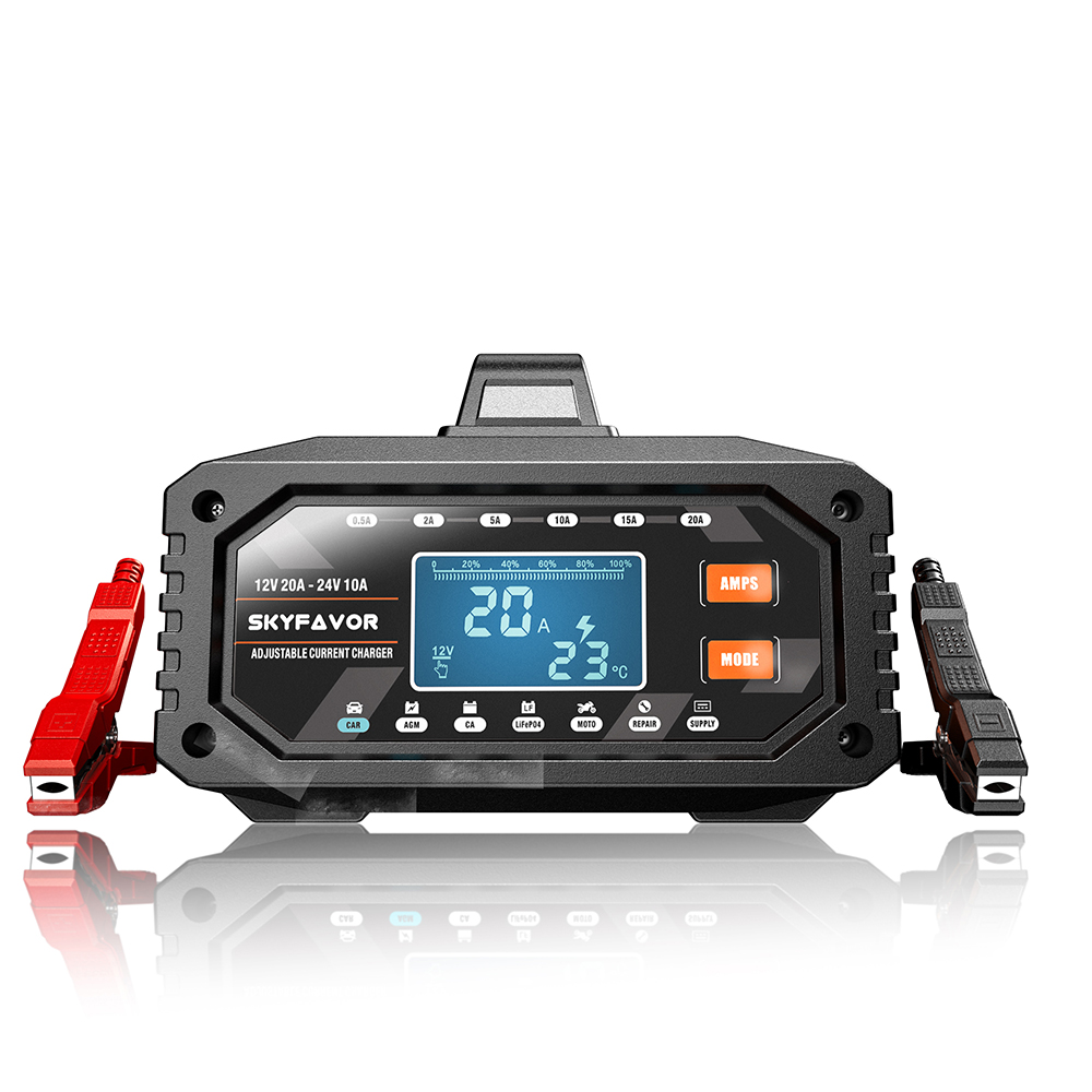 12V 24V New Product Battery Charger 12V 24V 20A Fast Automatic Current Adjustable Universal Lifepo4 Gel AGM Car Battery Charger