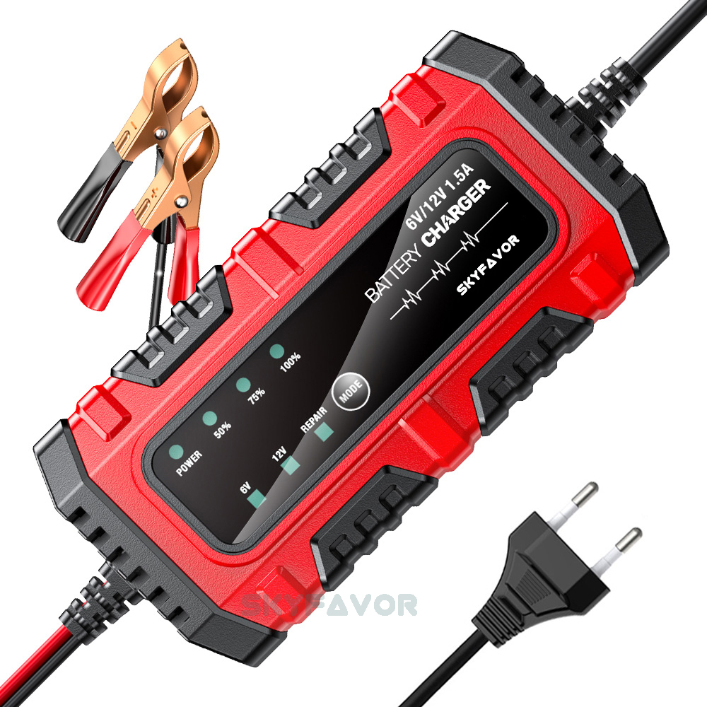 New Product Motorcycle Battery Charger 6V 12V 1.5A Auto Universal 6 Volt 12 Volt Lead Acid Trickle Charger with Pulse Repair