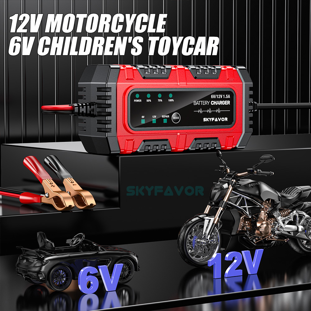 New Product Motorcycle Battery Charger 6V 12V 1.5A Auto Universal 6 Volt 12 Volt Lead Acid Trickle Charger with Pulse Repair