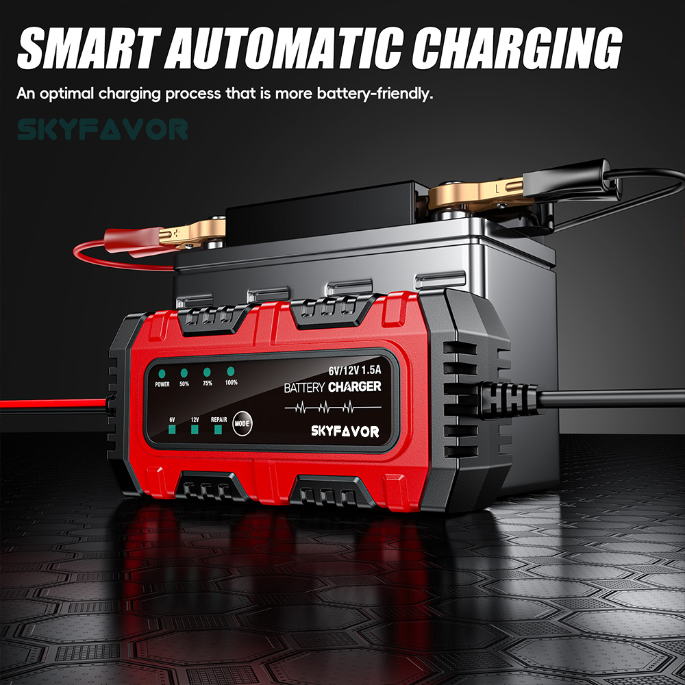 New Product Motorcycle Battery Charger 6V 12V 1.5A Auto Universal 6 Volt 12 Volt Lead Acid Trickle Charger with Pulse Repair