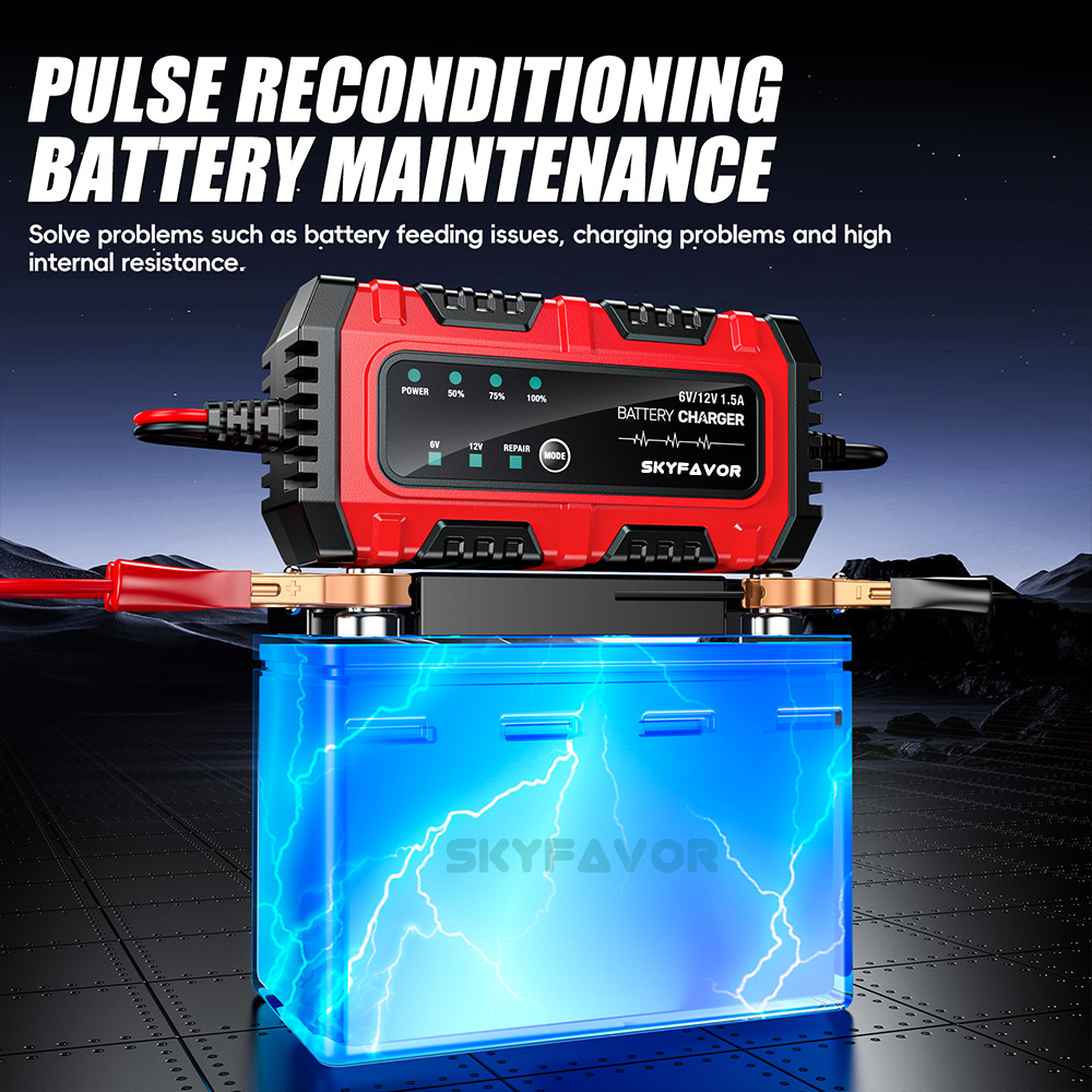 New Product Motorcycle Battery Charger 6V 12V 1.5A Auto Universal 6 Volt 12 Volt Lead Acid Trickle Charger with Pulse Repair