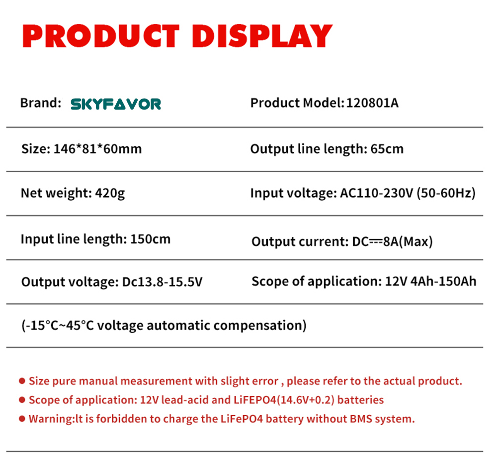 New Product 12V Car Battery Charger 12V 8A Automatic Universal 12 Volt Lead Acid and Lifepo4 Battery Charger with Pulse Repair