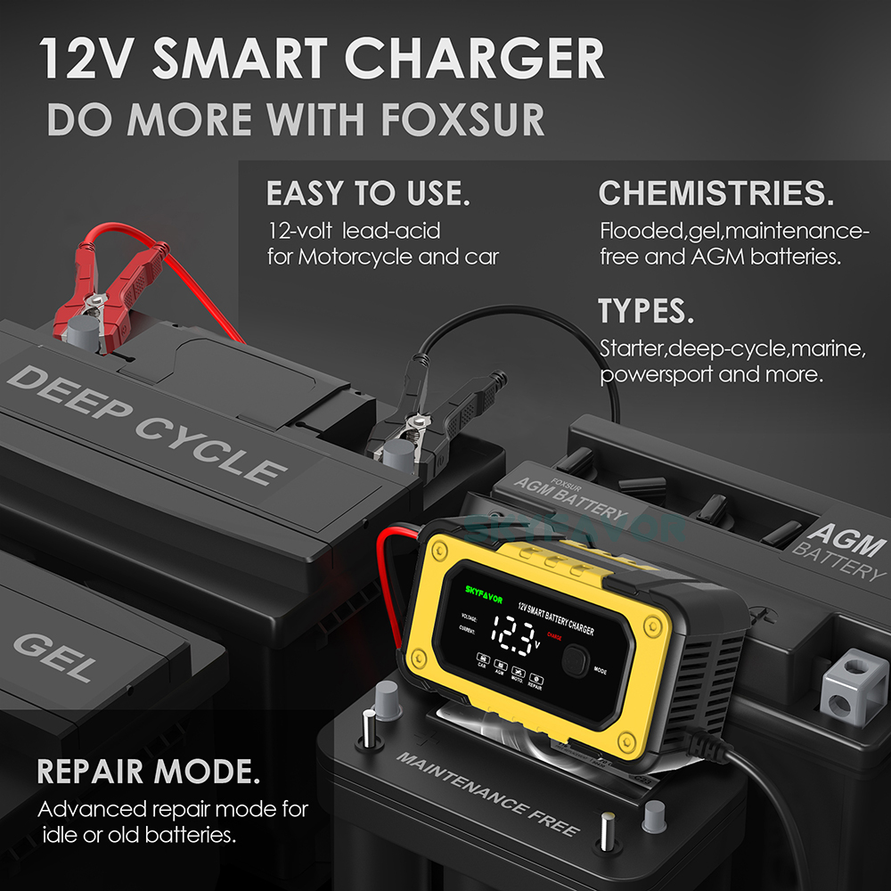 Wholesale Automatic 12V 7A Smart Lifepo4 Lead Acid Trickle Universal Fast Automatic Battery Charger Motorcycle Battery Charger