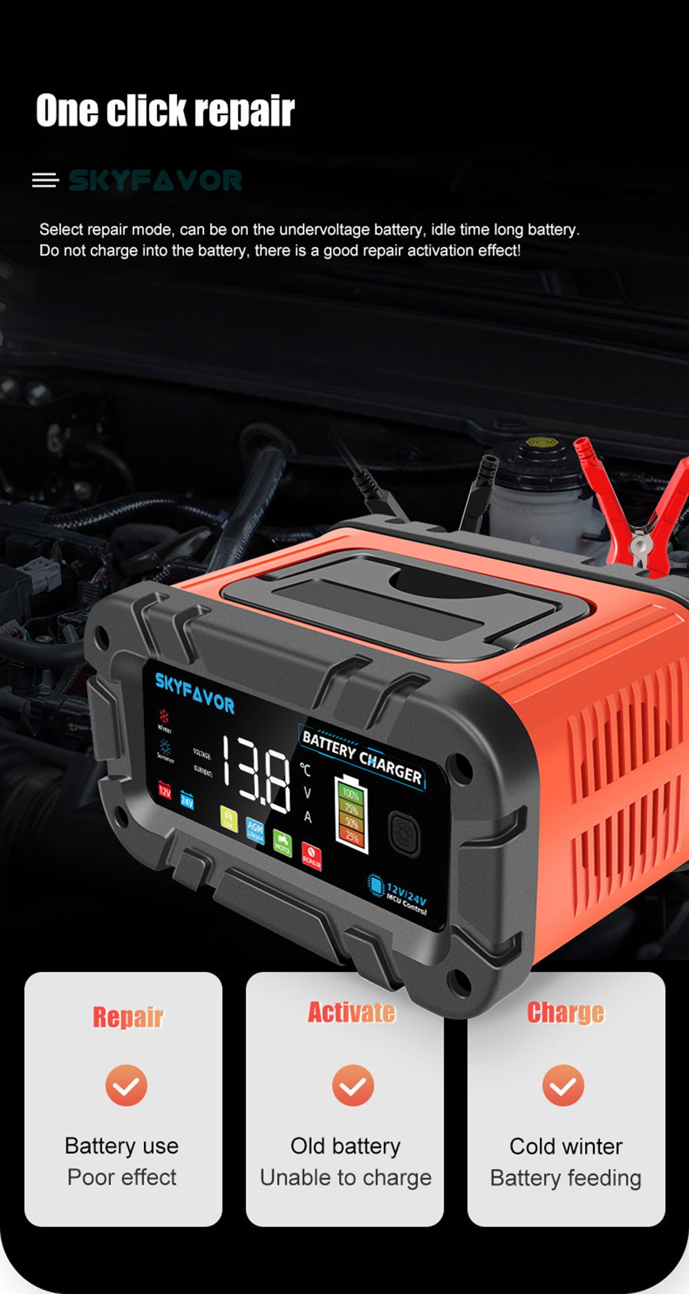 Best Selling 12V 24V Car Battery Charger 12V 24V 20A Fast Universal Lifepo4 Lead Acid Trickle Charger for Car Motorcycle Truck