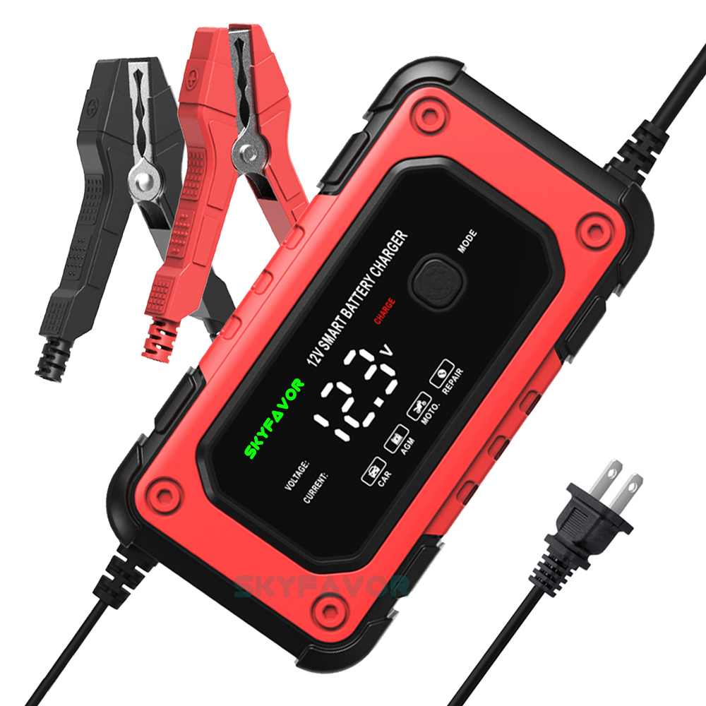 Automatic 12V 6A Car Battery Charger Fast Trickle Charger Smart Fireproof Charger for LiFePO4 Lead Acid Motorcycle Batteries