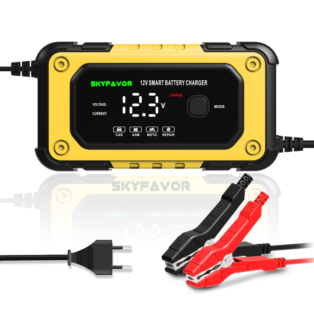 Automatic 12V 6A Car Battery Charger Fast Trickle Charger Smart Fireproof Charger for LiFePO4 Lead Acid Motorcycle Batteries
