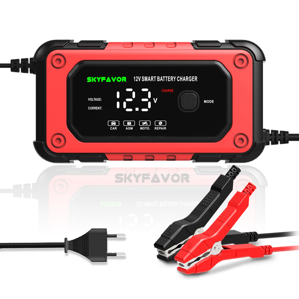 Automatic 12V 6A Car Battery Charger Fast Trickle Charger Smart Fireproof Charger for LiFePO4 Lead Acid Motorcycle Batteries