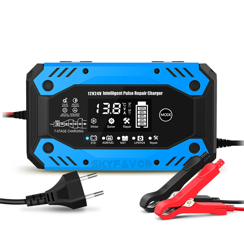 Universal 12V 24V Car Battery Charger 12V 24V 10A Smart Automatic Lead Acid Gel Agm Pulse Repair Battery Charger for Car Truck
