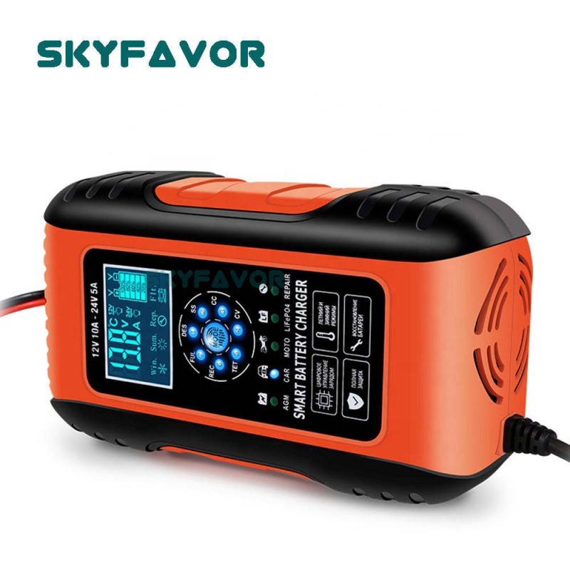 12V 10A/24V 5A Universal Car Battery Charger Intelligent Automatic - Pulse Repair for Lead Acid LiFePO4 - Car Truck Compatible