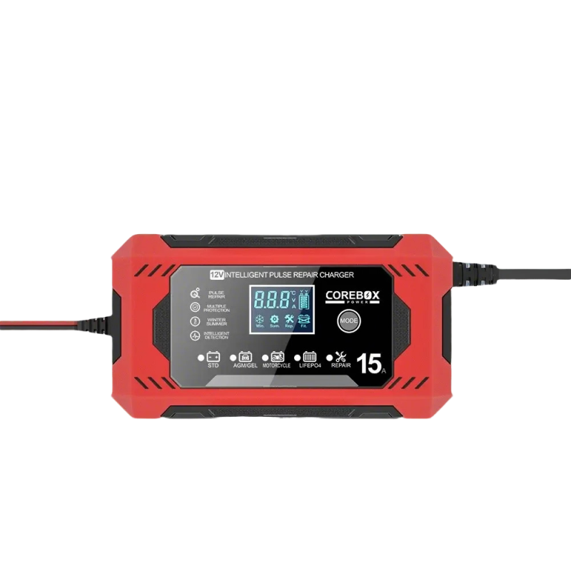 12V 15A Auto Motorcycle Battery Charger with Pulse Repair Smart Automatic Lead Acid AGM GEL EFB LiFePo4 Car Battery Charger