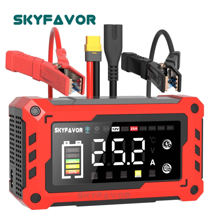 12V 24V Smart Mini Car Battery Charger - 5A/10A/15A/20A/25A Adjustable Current, High Power for Lead Acid LiFePO4 Battery Charger