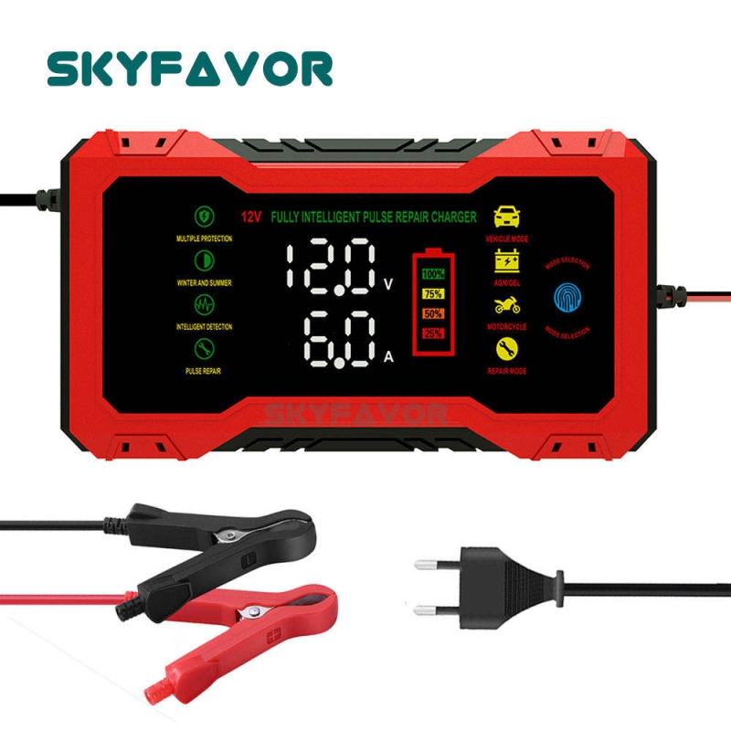 Latest 12V 6A Car Battery Charger - Voltage & Current Dual Display for Gel AGM Lead Acid Compatible with Car Motorcycle Charger