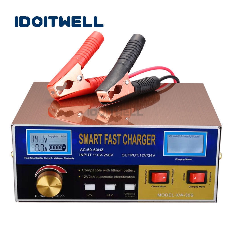 High Power Fast Truck Car Battery Charger 12V 18A 24V 15A Lead-Acid Maintenance-free Dry Water Gel Solar Li-ion Battery Charger