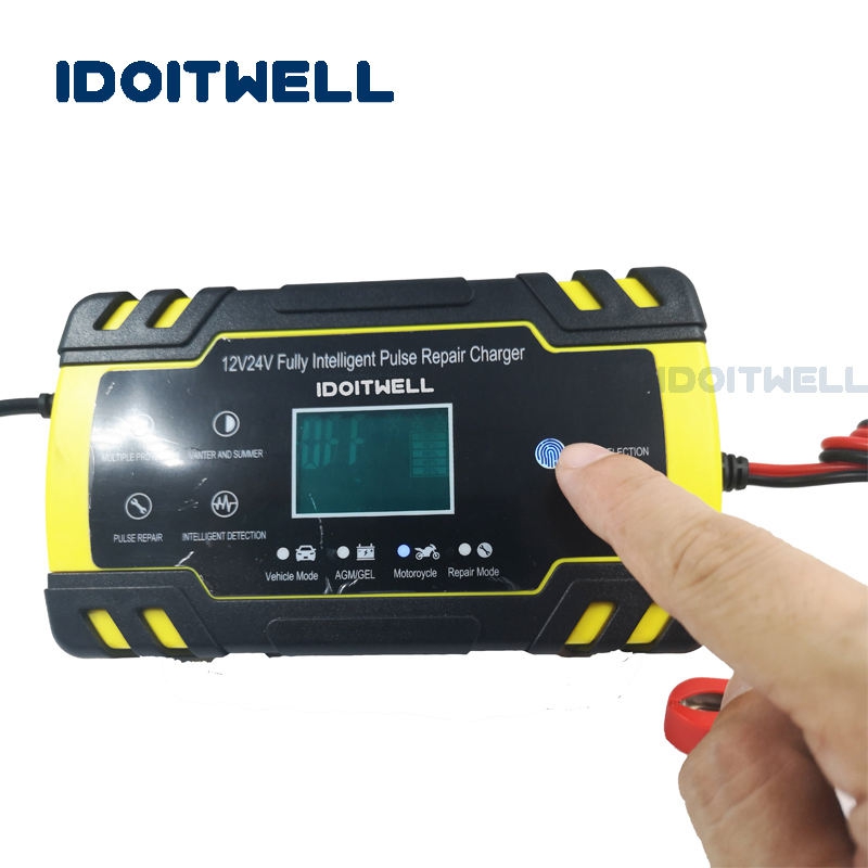 12v 24v Automatic Car Battery Charger AGM GEL WET Fast Charger 12V 8A 24V 4A Intelligent Pulse Repair Lead Acid Battery Charger