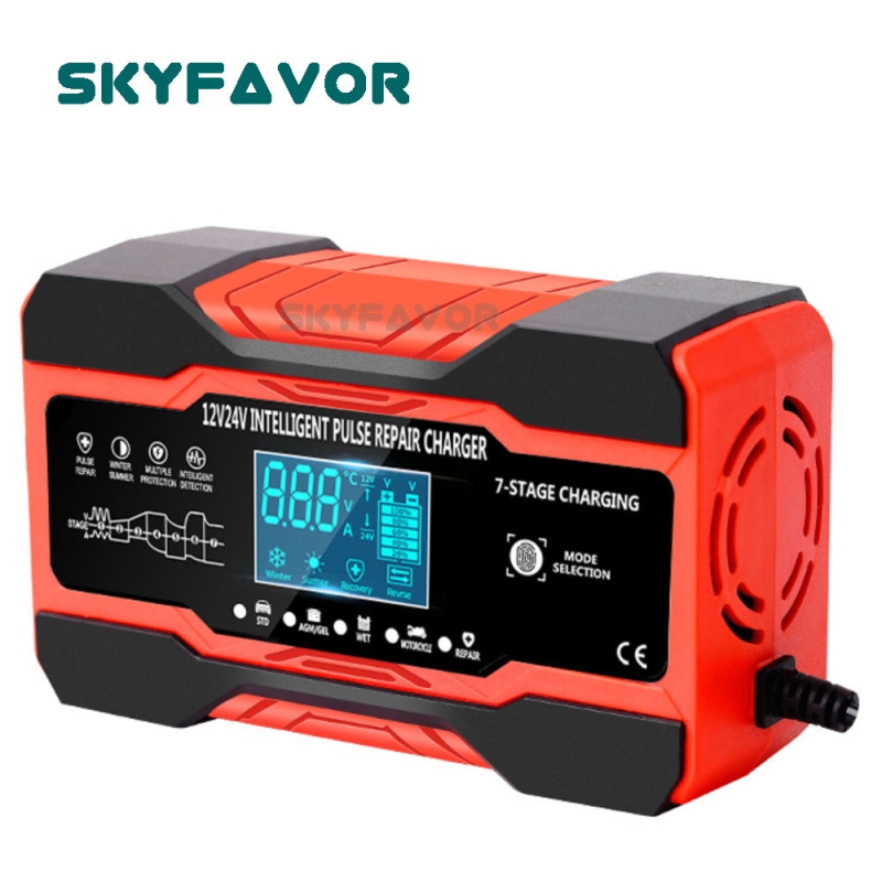 12V 24V Touch Screen Car Battery Charger - Intelligent Pulse Repair Fast Charging for GEL/WET Lead Acid 12V Car Battery Charger