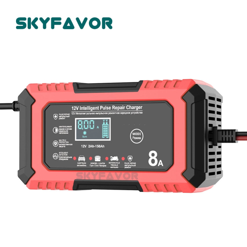 New Product 12V Car Battery Charger 12V 8A Automatic Universal 12 Volt Lead Acid and Lifepo4 Battery Charger with Pulse Repair
