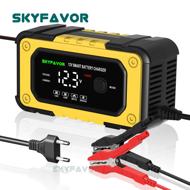 Automatic 12V 6A Car Battery Charger Fast Trickle Charger Smart Fireproof Charger for LiFePO4 Lead Acid Motorcycle Batteries