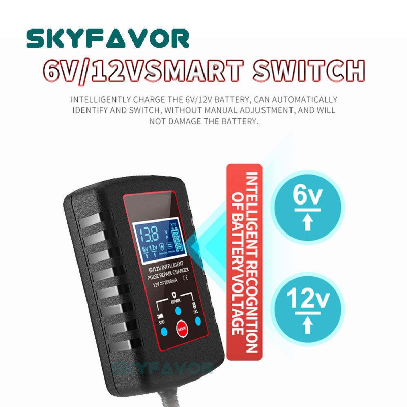 Universal Pulse Repair Battery Charger 6V 12V 2A- Intelligent Automatic for Lead Acid (Motorcycle) with SAE Plug Battery Charger