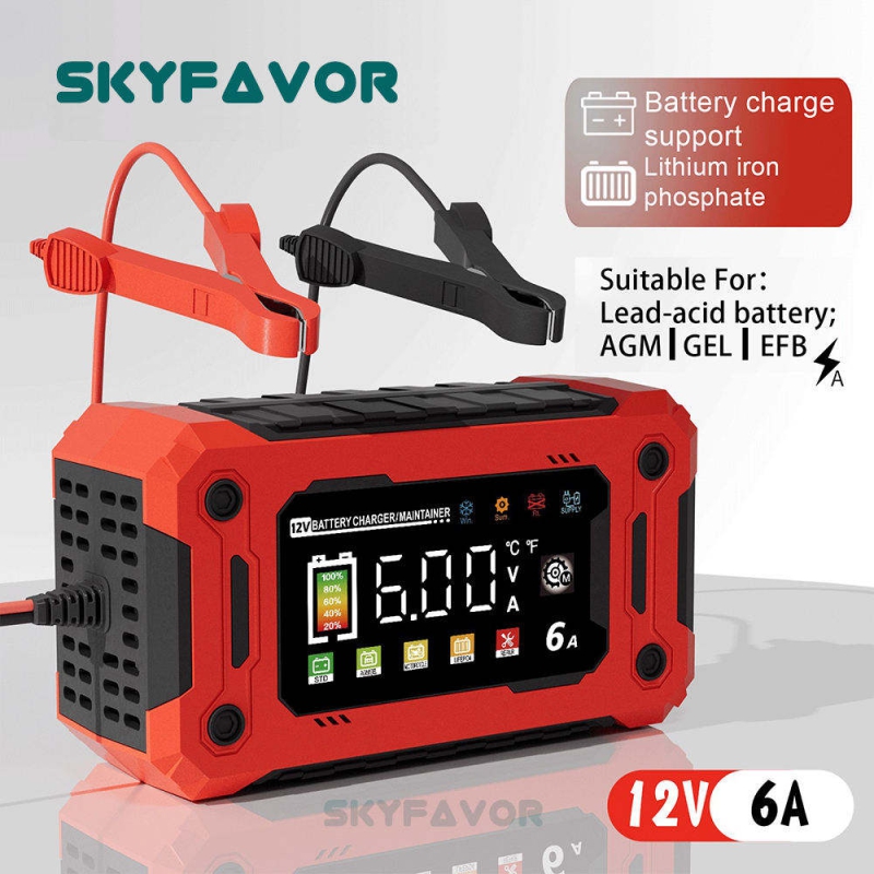 Smart 12V 6A Car Battery Charger Universal for Motorcycle Car Industrial Electric Tool Lifepo4 Gel AGM Lead Acid Battery Charger
