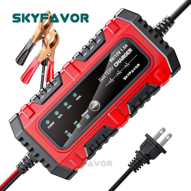 New Product Motorcycle Battery Charger 6V 12V 1.5A Auto Universal 6 Volt 12 Volt Lead Acid Trickle Charger with Pulse Repair