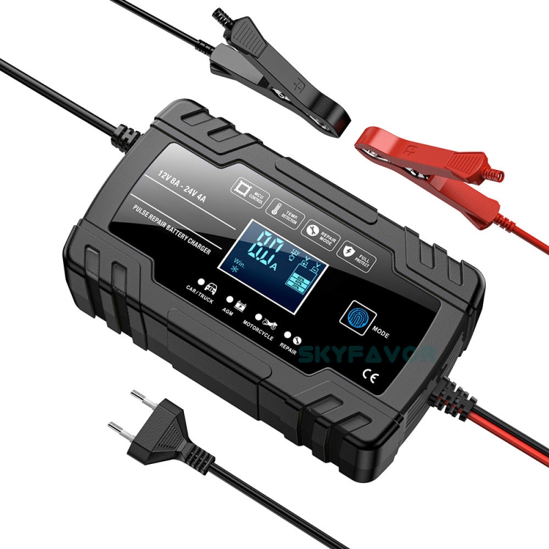 Universal Truck Car Battery Charger 12V 24V 8A Automatic Maintenance-free Gel Agm Dry Wet Deepcycle Pulse Repair Battery Charger