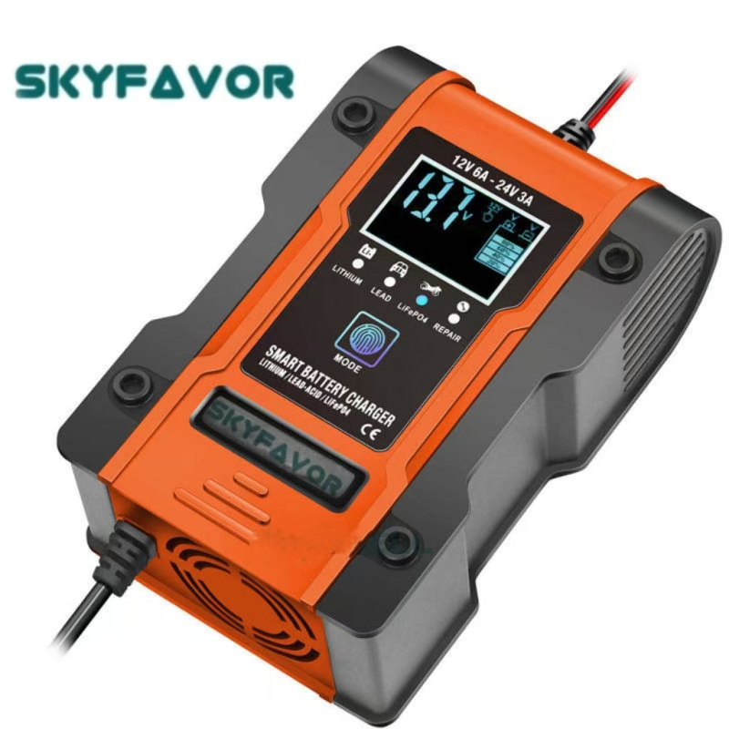 Smart Portable Car Battery Charger 12V24V Automatic Universal Fast Charging Suitable for Motorcycle Lead-Acid LiFePO4 Batteries
