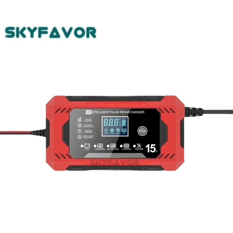 12V 15A Auto Motorcycle Battery Charger with Pulse Repair Smart Automatic Lead Acid AGM GEL EFB LiFePo4 Car Battery Charger